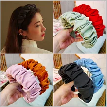Diademas onduladas de otoño para mujer y niña, bandanas plisadas de color liso, accesorios de Aro para el cabello a juego para mujer y Niña (3)