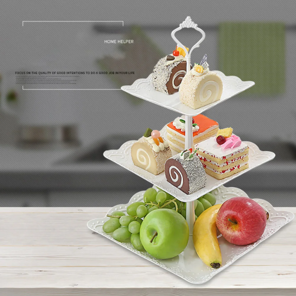 

New Three-layer Cake Stand Wedding Party Dessert Table Candy Fruit Plate Cake Self-help Display Home Table Decoration Trays