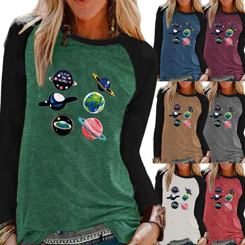 

The New Fashion Women Printing Graphic Loose Casual Shirt Raglan Long Sleeve Ladies Round Neck Pullover Autumn and Winter Tops