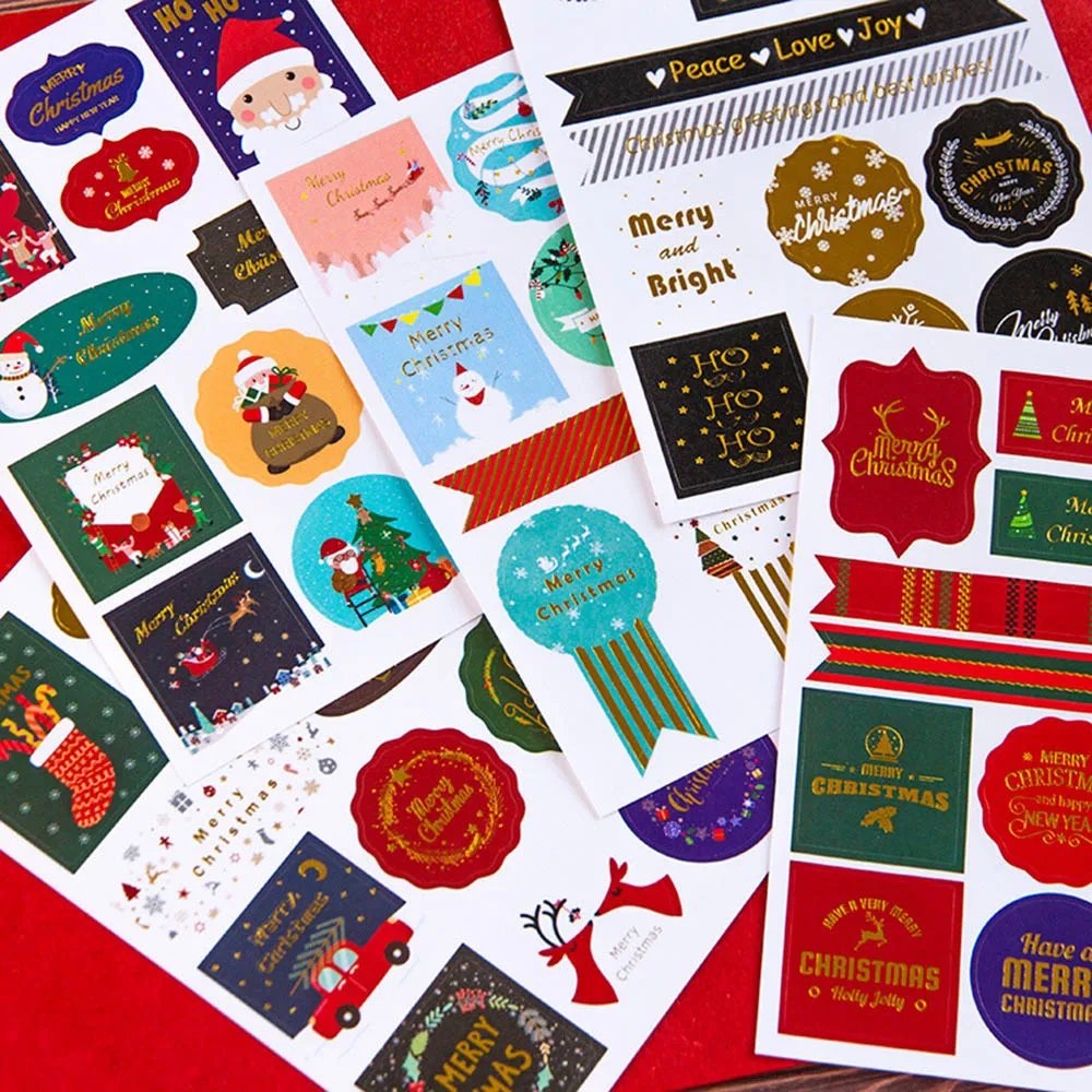 2 листа Рождественская Печать Золотая наклейка упаковка для выпечки Подарочная