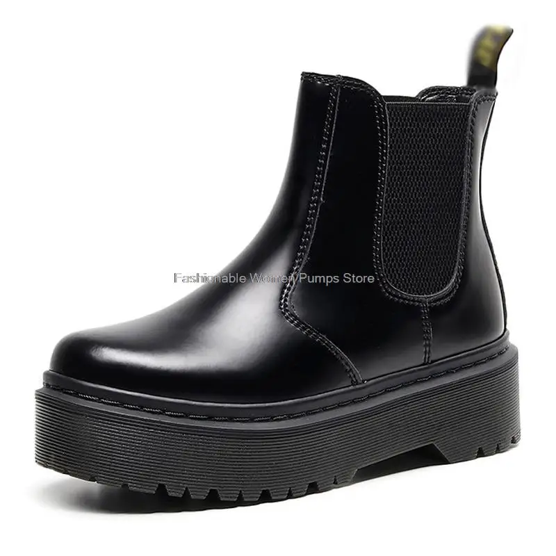 

Autumn NEW Chelsea Boots Women Split Leather Platform Ankle Boots Slip On Thick Bottom high Heels Chunky High Top Short Boots