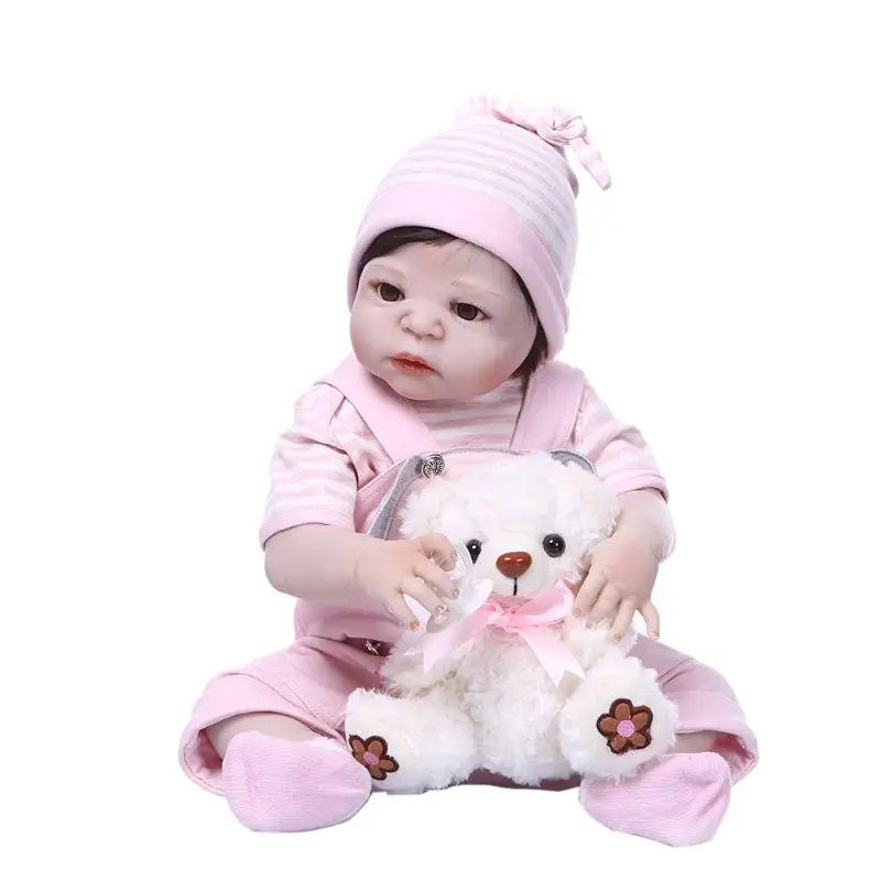 

56cm Adorable Silicone Newborn Reborn Doll Lifelike Girl Dolls Toddler Gifts Nipple Bottle Early Childhood Kids Toys Y4UD