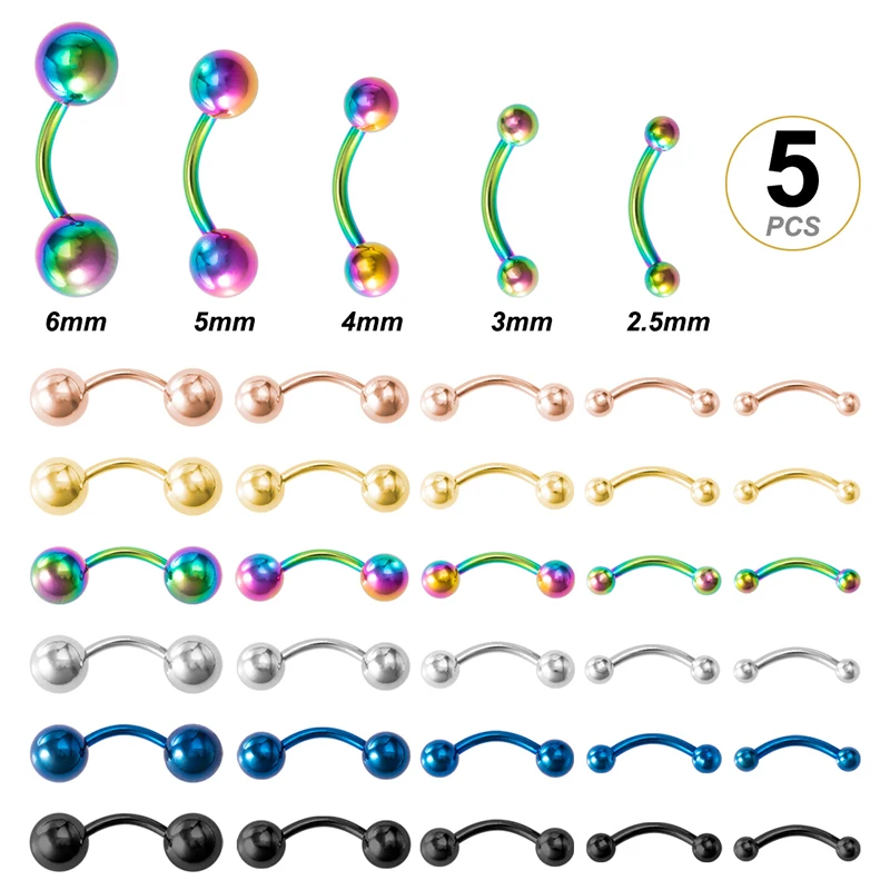 5 шт. Нержавеющая сталь изогнутая бровь в форме штанги пупка Rook Daith серьги для