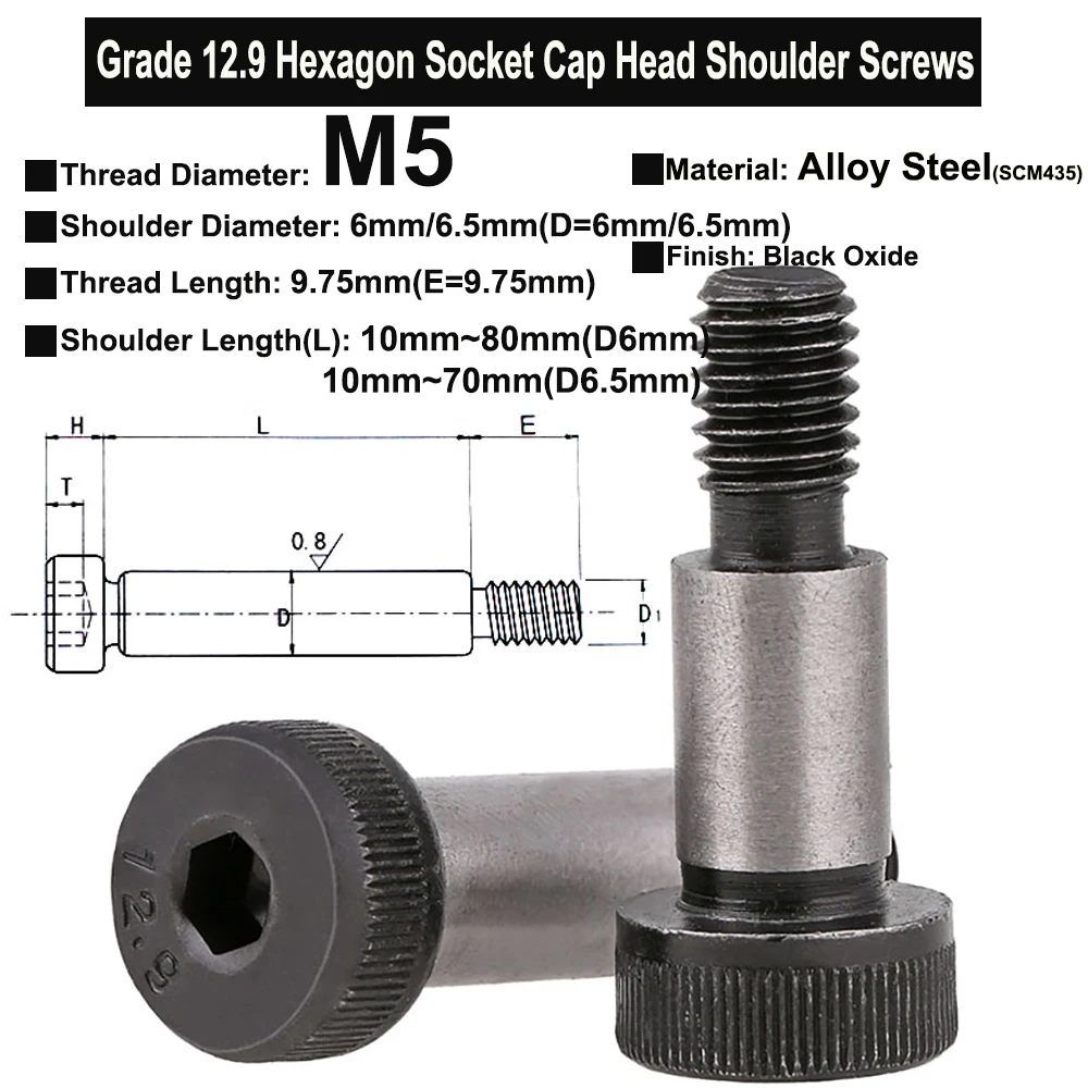 

3Pcs/2Pcs M5 Shoulder Dia 6mm/6.5mm Grade 12.9 Alloy Steel Hexagon Socket Cheese Head Screws with Shoulder Roller Bearing Bolts