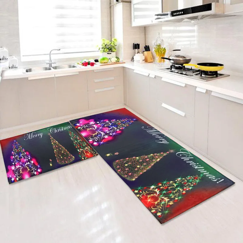 

Zeegle Merry Christmas Carpet Long Kitchen Rug New Year Rectangle Carpet Bedside Foot Rug Polyester Living Room Decor Carpet