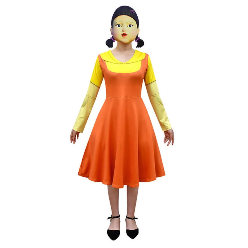Halloween Costumes for Toddler Girls Squid Game123 Doll Cosplay Costume Child Birthday Christmas Party Gift Dress + Mask Set |