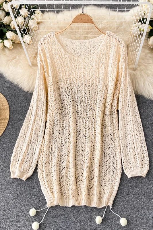 

VANOVICH Bohemian Seaside Pullovers Women Summer New 2021 Long-sleeved Fashion Ladies Pullovers Hollow Knitted Top