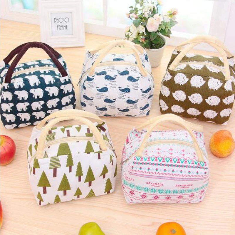 

Waterproof Canvas Portable Aluminum Film Insulation Bag Casual Fashion Portable Picnic Bag Cartoons Printing Lunch Bag Unisex