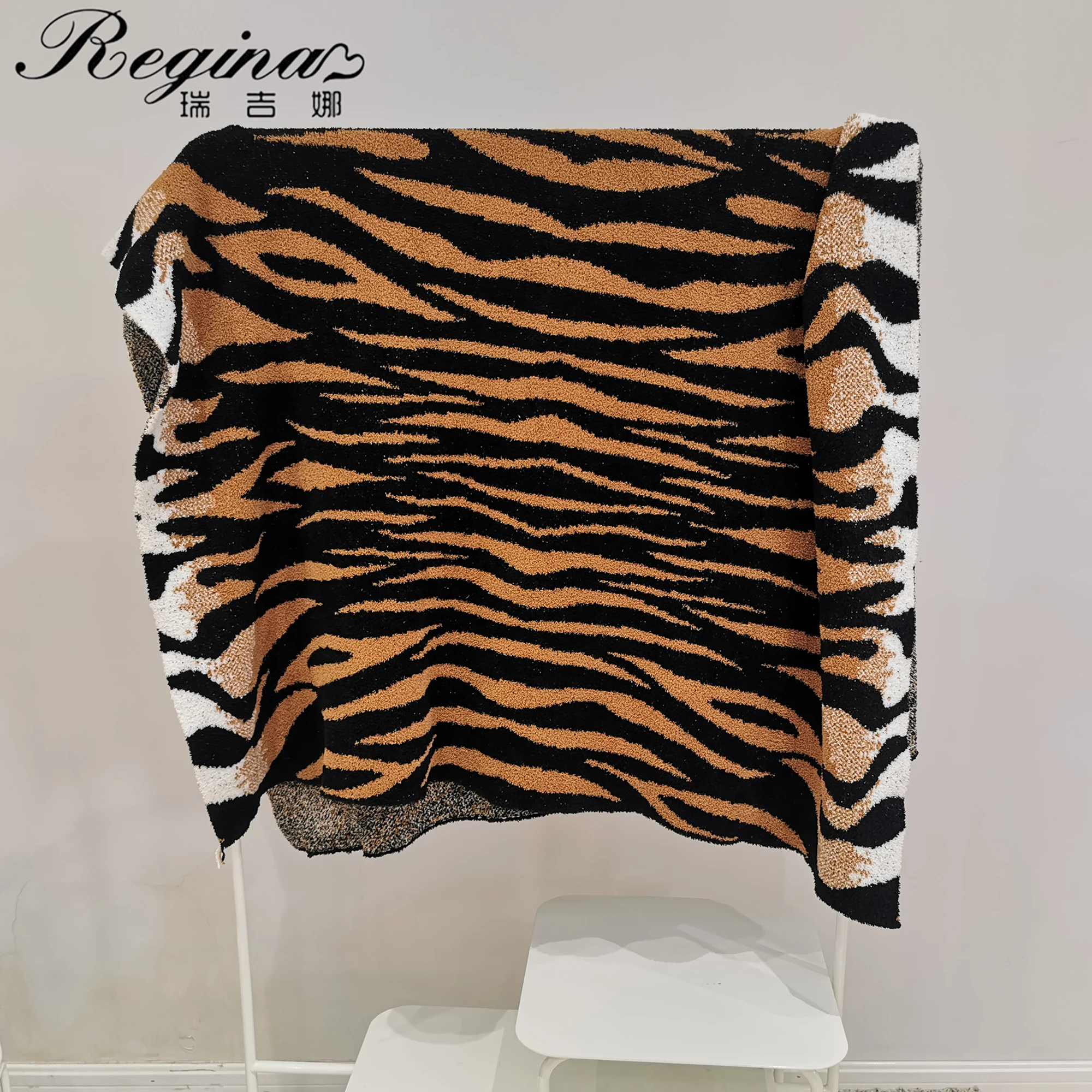 Manta de microfibra peluda con dise&ntilde;o de tigre para el hogar, manta de punto de felpa c&aacute;lida y decorativa para sof&aacute; y cama del coche, regalo de A&ntilde;o Nuevo Chino, REGINA-3