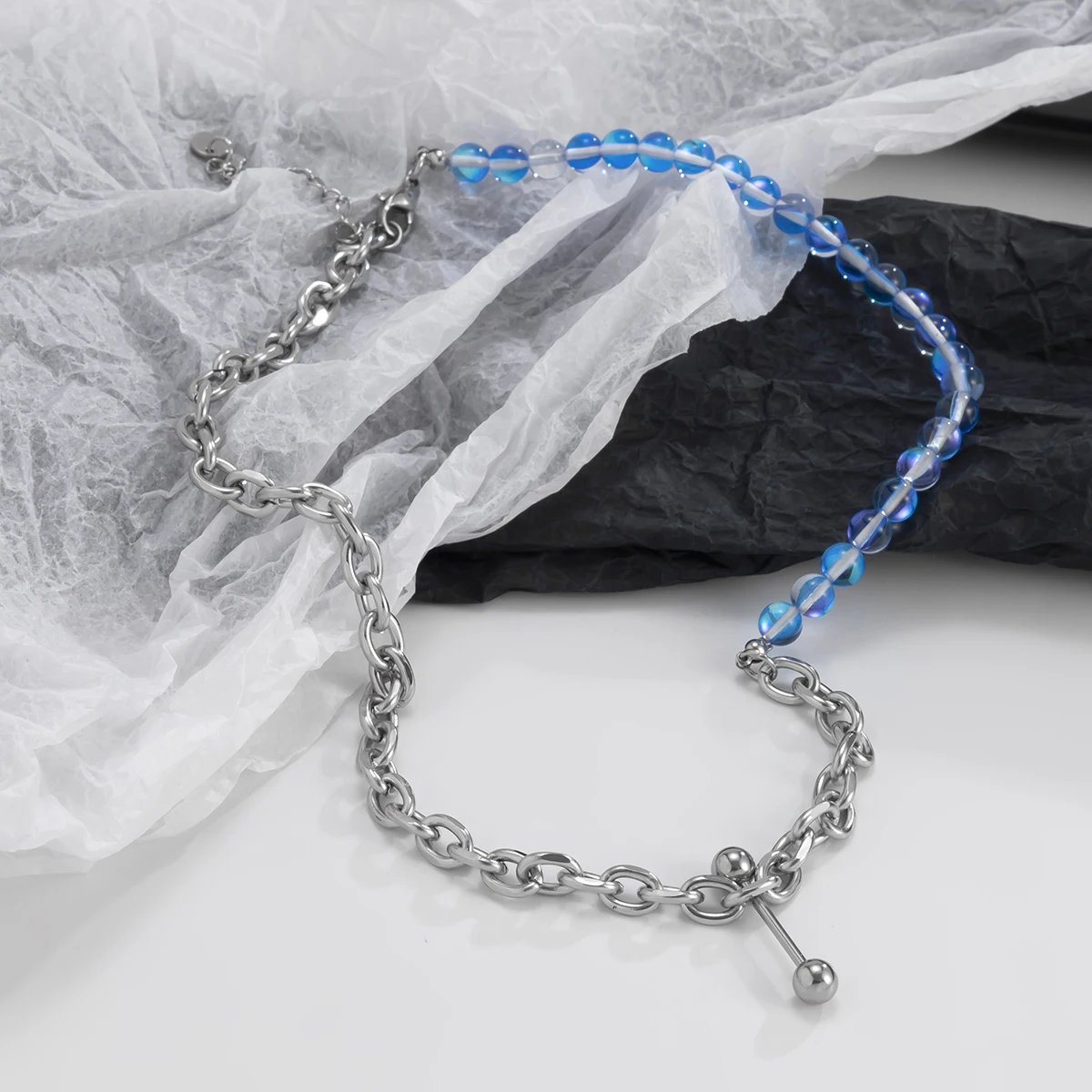 

Blue Beads Splice Thick Chain Choker Necklace for Women Stainless Steel Chain with Pendant Necklace on Neck 2021 Fashion Jewelry