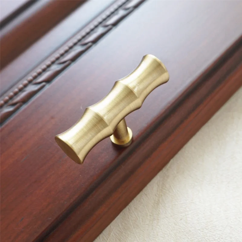Bamboo Brass Cabinet Kitchen Drawer Knobs Tbar Cupboard Closet Door Pulls Handles Gold-1Pack |