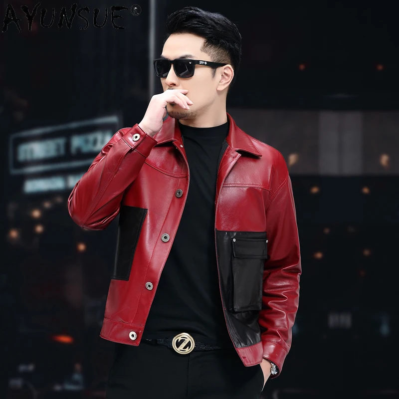 

Куртка AYUNSUE Gxy802 Мужская короткая, жакет из натуральной кожи, повседневная верхняя одежда из овчины, Весна-Осень 100%