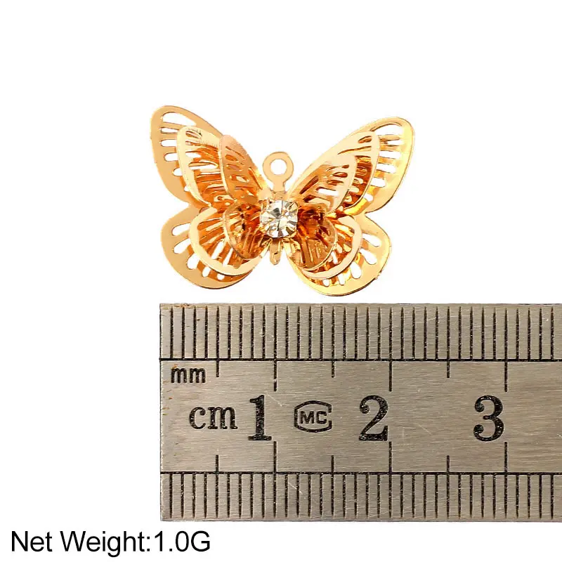 

10Pcs Gold Silver Color Alloy Multilayer Butterfly Charms Hollow Metal Rhinestone Insect Pendant For DIY Jewelry Making Supplies