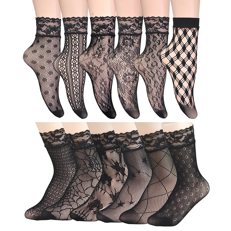 Elegant Women Lovely Girls Summer Fashion Sexy Lady Soft Black Lace Ruffle Fishnet Mesh Lace Short Ankle Socks Ultrathin