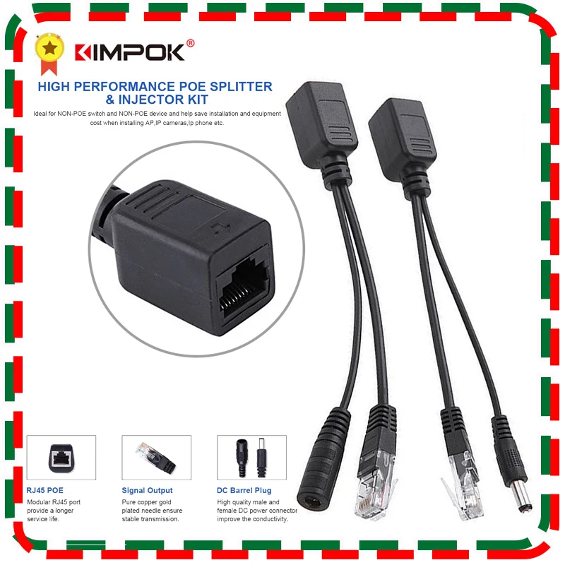 

KIMPOK POE Cable Passive Power Over Ethernet Adapter Cable POE Splitter Injector Power Supply Module 12-48v For IP Camera
