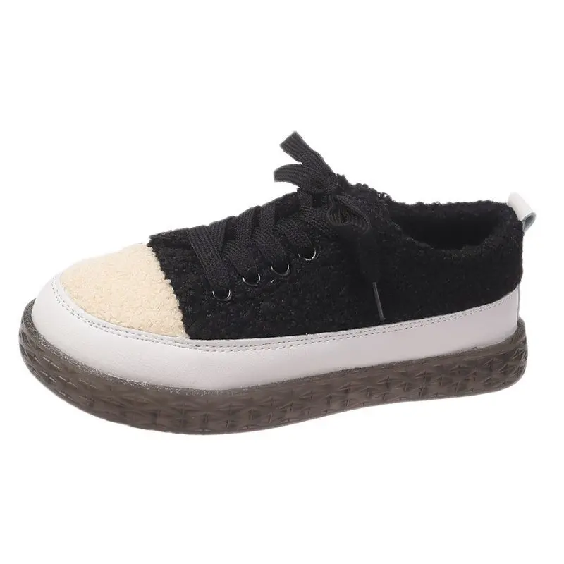 

Furry Shoes Women Outdoor Fashion Flats Shoes Soft Comfortable Lace-up Walking Footwear Woman Zapatos De Mujer