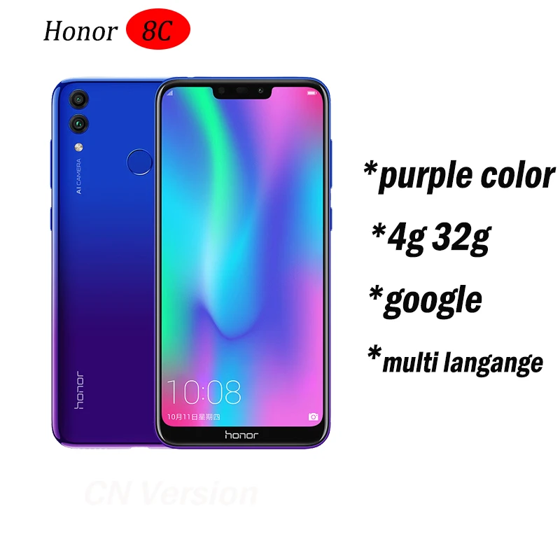 8c Honor 8c 3 слота Face ID 6,26 дюймов Восьмиядерный процессор Snapdragon 632, фронтальная камера 4000 МП, двойная камера заднего вида мАч - Цвет: 4g 32g purple