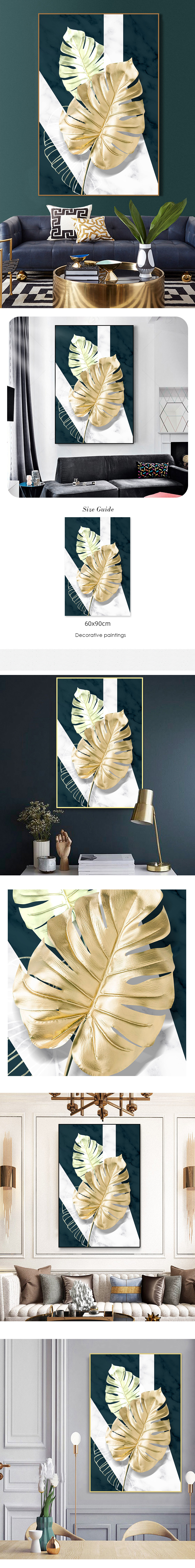 Waliicorners Abstract Canvas Paintings Poster Pictures Interior Home Decor Gold and Green Leaves Modern Wall Art 5 Hea66b84b8f964ac3acf30d75c366f0d5Y