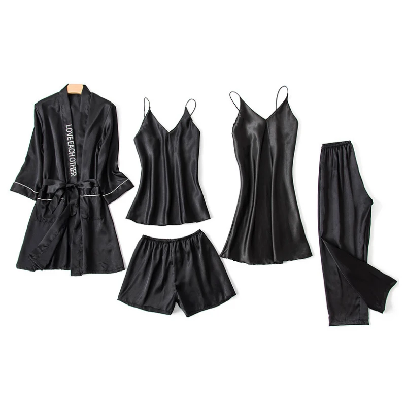 Женские пижамы 2020 5 шт. в наборе шелковая атласная однотонная Пижама сексуальные