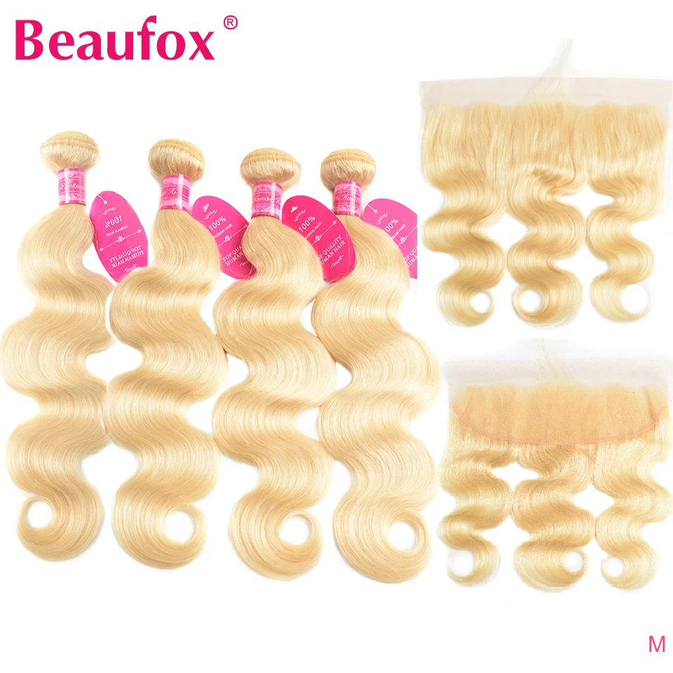 Beaufox 613 блонд пряди с фронтальной перуанской волной человеческие волосы 4 пучка