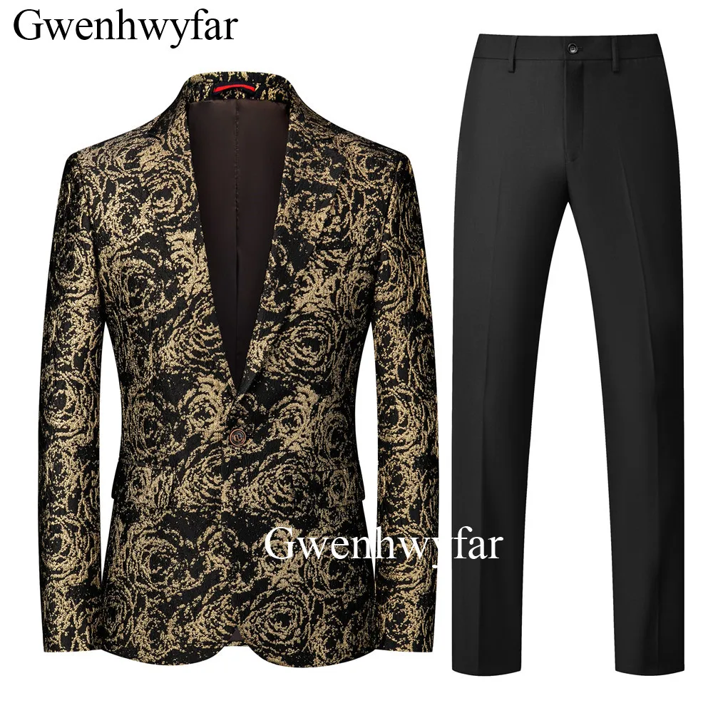 Gwenhwyfar 2020 роскошный бархатный блейзер с золотым цветочным узором черный комплект
