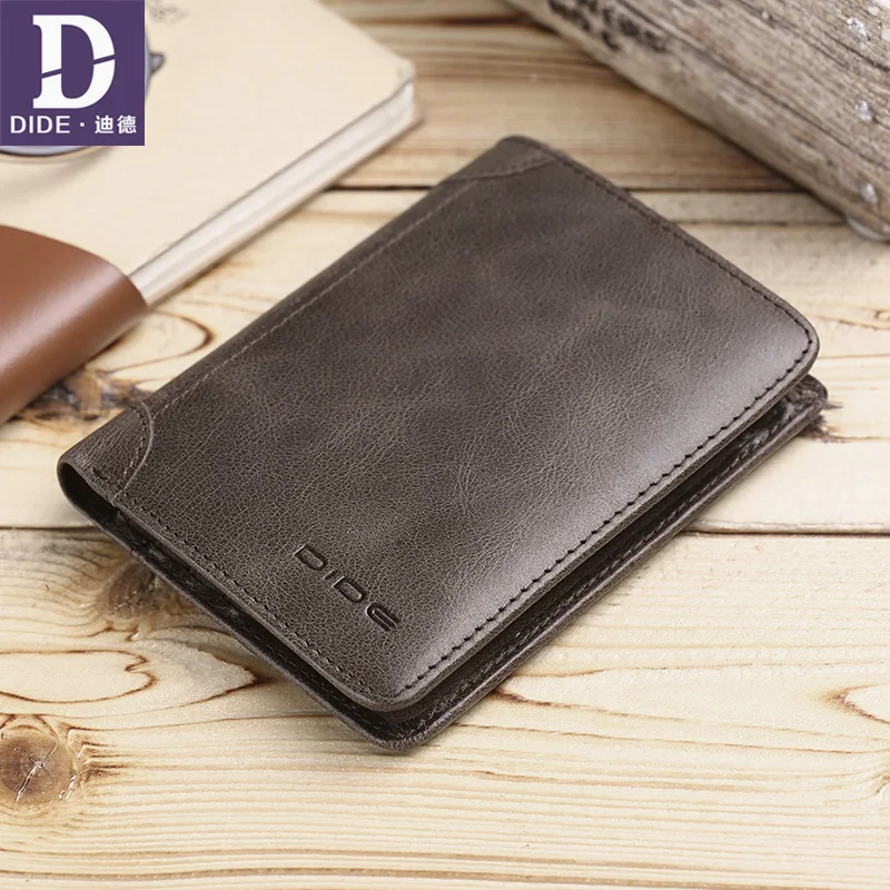 Повседневный винтажный тонкий короткий кошелек DIDE из натуральной кожи мужской