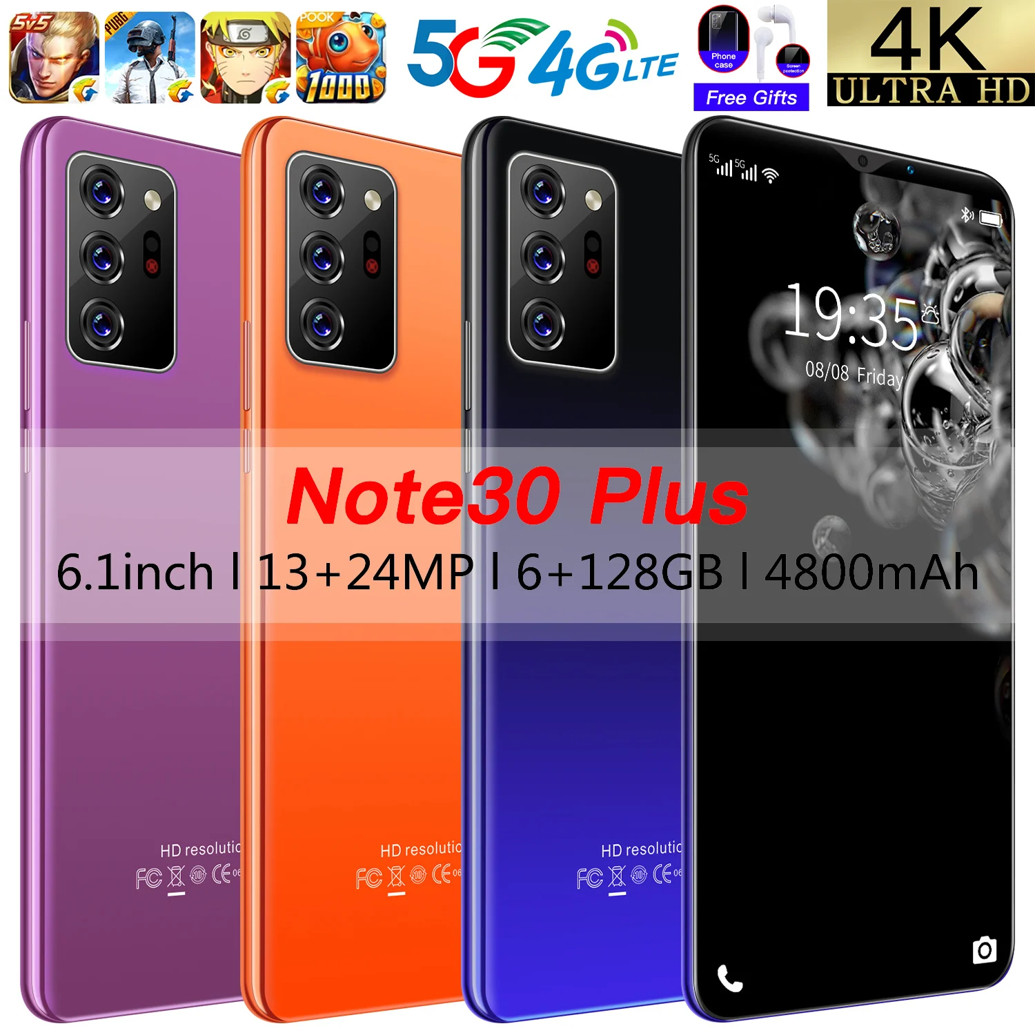 

Note30 Plus Smartphone 6.1Inch Global Version 6+128GB 4800mAh 5G Mobile Phone 13MP +24MP HD Camera Android10 Dual SIM Cellphones