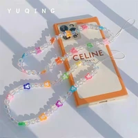 new ins trendy ab colorful clear beads mobile phone chains anti lost handmade acrylic charm cord lanyard for women girls