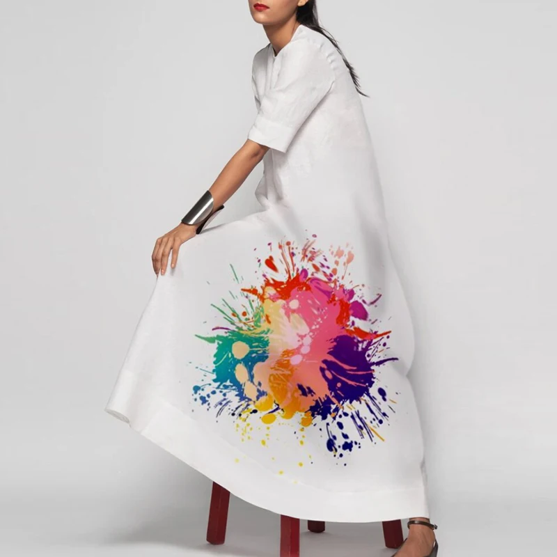 

Vintage Floral Print Women Boho Maxi Dress Elegant O-Neck Short Sleeve Long Dresses 2021 Summer Casual Loose Dress Lady Vestidos