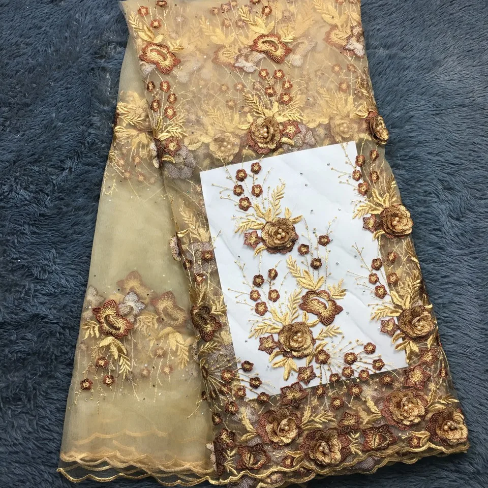 High Quality 2021 3D Applique Nigerian Lace Fabrics Tulle Beaded African Fabric Guipure Embroidered French M23602 | Дом и сад