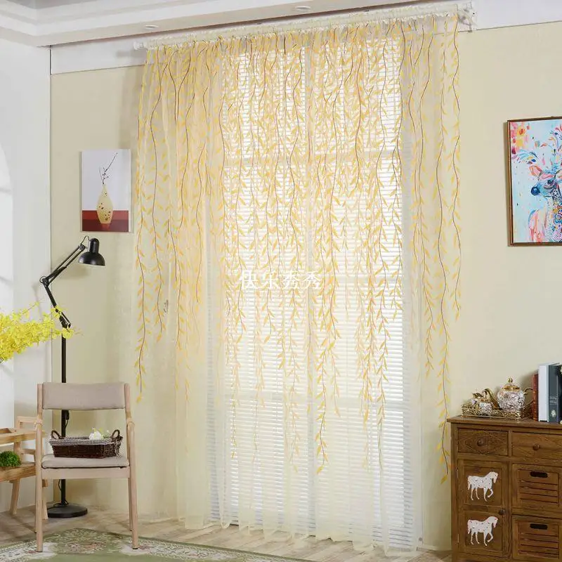 Pastoral Style Willow Floral Window Decorative Cortinas for Bedroom Living Room Cute Leaf Tulle Curtains Blinds Voile | Дом и сад