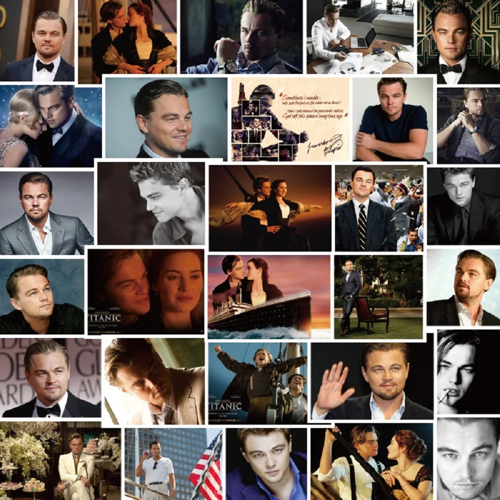 Pegatinas de estrellas de la pel&iacute;cula Leonardo DiCaprio, pegatinas de grafiti para monopat&iacute;n, nevera, guitarra, port&aacute;til, calcoman&iacute;as impermeables, bricolaje, 10/30/50 Uds.-5