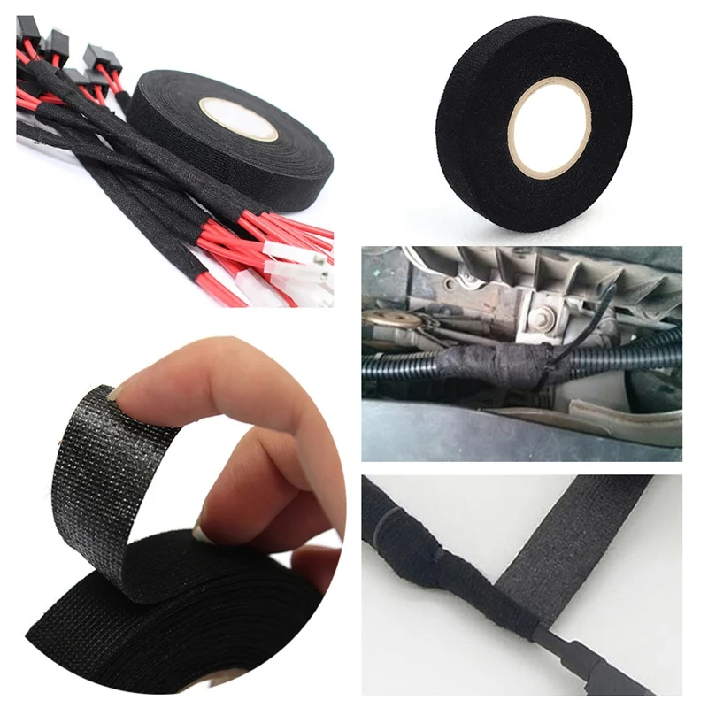 

C Black Insulating Fabric Cloth Tape Car Wire Flannel Tape Exhaust Manifold Wrap Tape Wiring Harness Cable Ties Heat-resistant