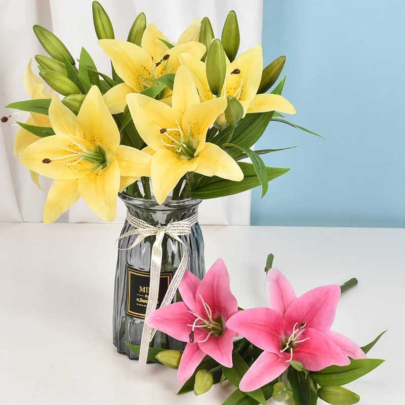 

3/6Pcs Artificial Lily Flower Single Lily Wedding Photography Arrangement Fake Flower Home Decoration Ornaments