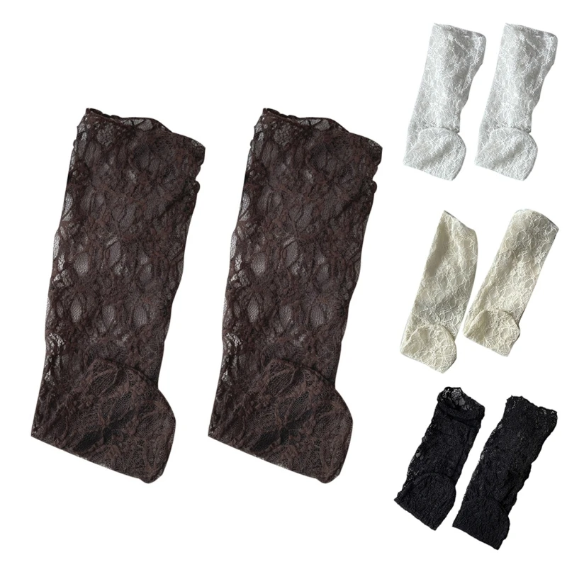 

Y5GC Japanese Women Girls Summer Loose Ankle Socks See-Through Lace Jacquard Patterned Lolita Kawaii Slouch Hosiery Stockings