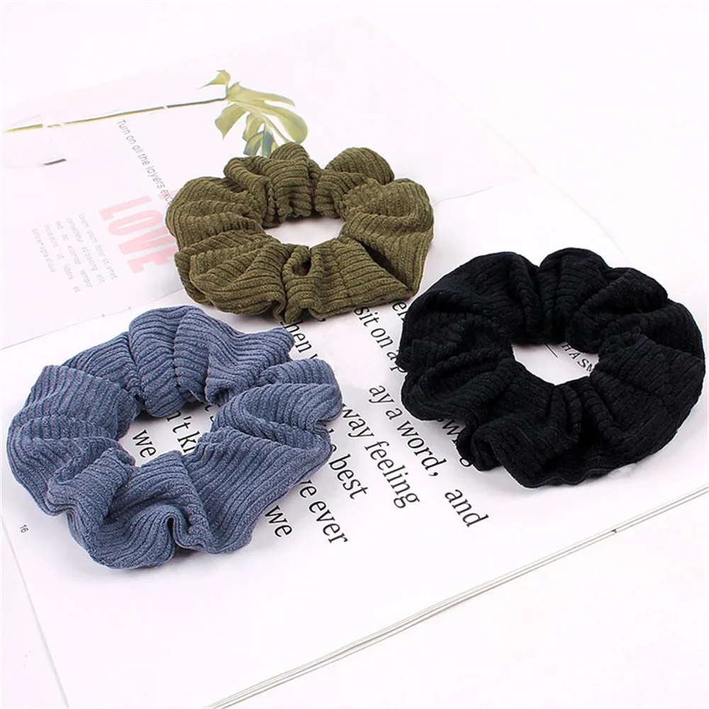 Однотонные вельветовые резинки для волос в полоску эластичные конский хвост