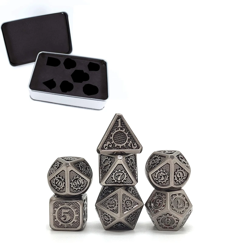 

7 PCS Steampunk Style Metal Dice Metallic DND Game D&D Dice with Free Metal Case Q1FF