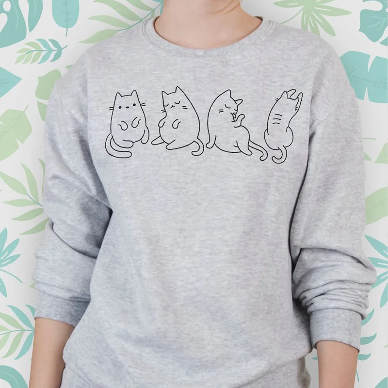 Свитшот женский с принтом Kawaii Kitty уличная одежда модный джемпер надписью Meow и
