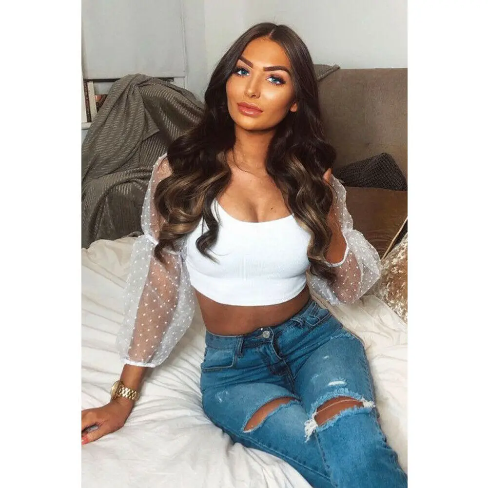 Новинка женская прозрачная сетчатая блузка топ короткие рубашки прозрачные в