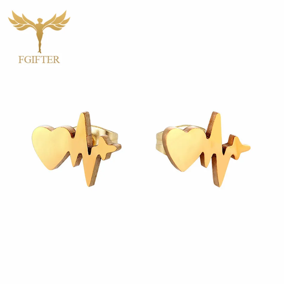 ECG Earrings Бижутерия для женщин Любовь сердцебиение из нержавеющей стали серьги-гвоздики 12 парный набор серьги золотые ювелирные изделия из нержавеющей стали - Окраска металла: ECG Earrings