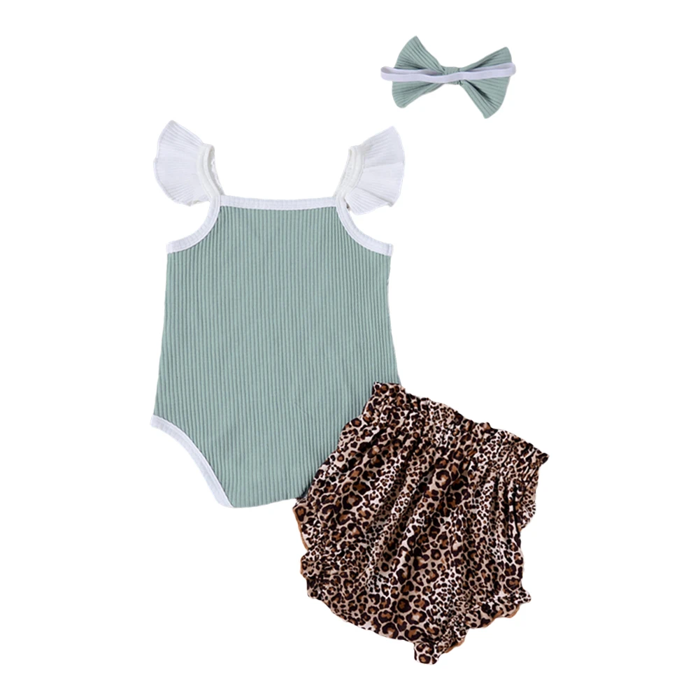 

WEIXINBUY Toddler Baby Girl Clothes Sets Summer Cartoon Print Sling Romper Top + Leopard Short 2Pcs Outfits Infant Newborn Suits