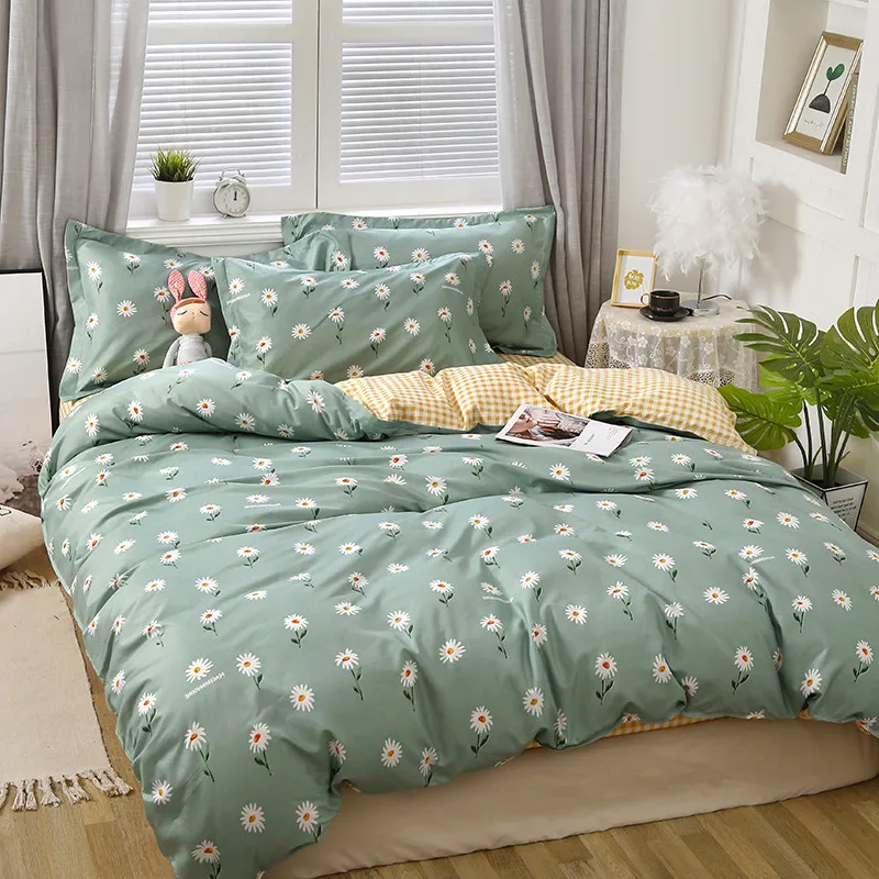 

Four-piece Reactive Printing Household Bedding Set, Down Duvet Cover, Floral Sheet, Modern Simple Plain Striped Bedding Set