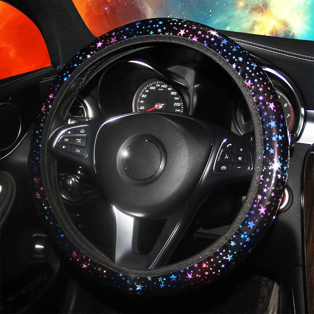 

Car Styling Colorful Starry Sky Steering Wheel Cover Universal 37-38CM Auto Steering Wheel Protector For SUV Vehicle Accessories