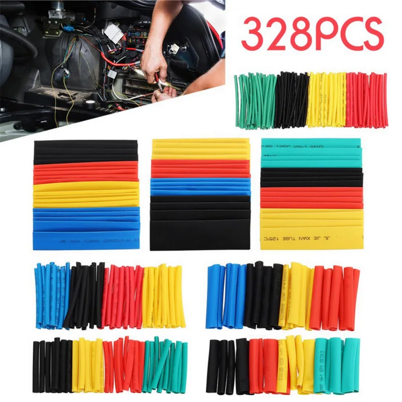 

328pcs/Set Polyolefin Shrinking Assorted Heat Shrink Tube Wire Cable Insulated Sleeving Tubing Set 2:1 Waterproof Pipe Sleeve AA