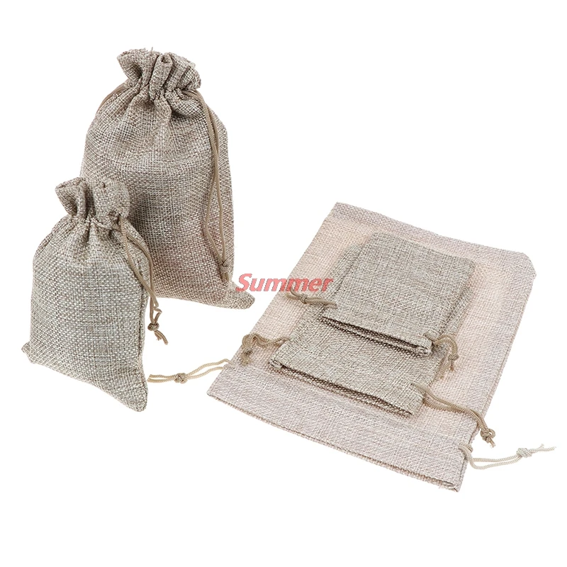 

New Linen Jute Sacks Drawstring Gift Bags 5 Size Bag Organza Wine Bottle Cover Wrap Gift Pouch Home Storages Wedding Birthday