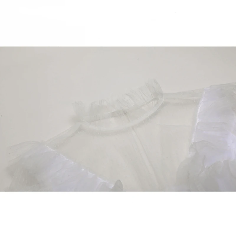 

Elegant Women Mesh White Dress Sexy Ladies V-neck Ruffle Lace Dress Female Cake See Though Black Party Dress for Summer