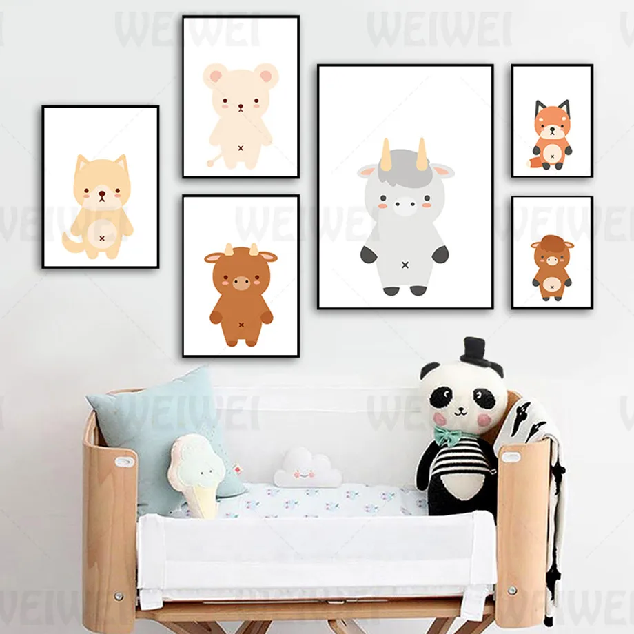 

Cute Animal Children's Room Decoration Painting Bear Calf Dog Fox Home Living Room Wall Art Canvas Poster Kid Bedroom Print Warm