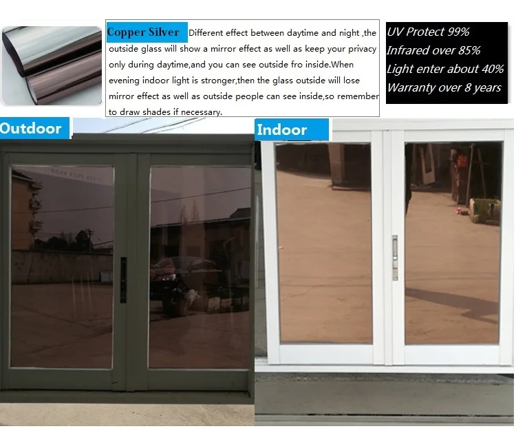 Оконная пленка односторонняя зеркальная стеклянная серебряная изоляция