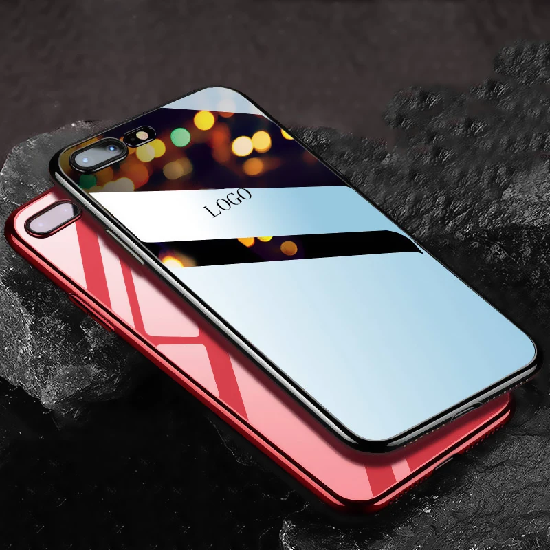 Роскошный чехол из закаленного стекла для телефона для iPhone 6 6s 7 8 Plus Ultra Slim покрытие Глянцевая черный, красный для iPhone x xs xr max чехол Крышка