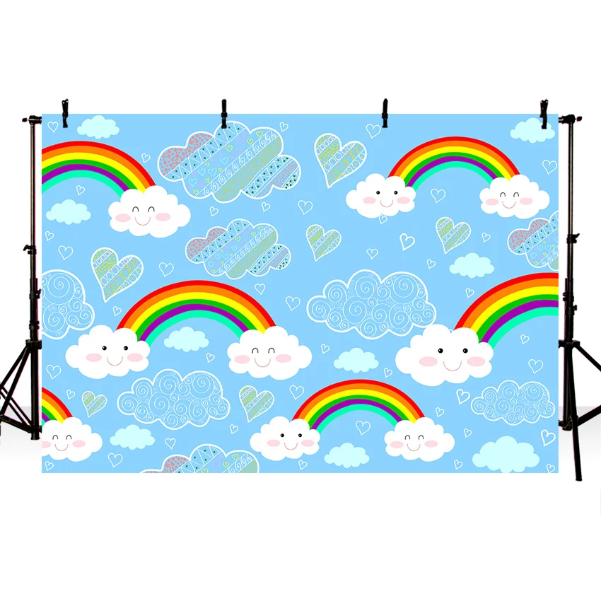 Фон для фотосъемки с изображением голубого неба белого облака зонтика радуги